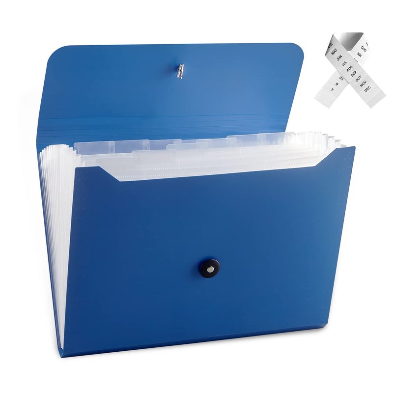 Nicfaec Expanding File Folder File Organizer 13 Pockets File Organizer Accordion Filing Folder Expandable File Folder for Documents Aesthetic Paper Organizer Folder for Work, School, Home, Office, Blue - Image 1